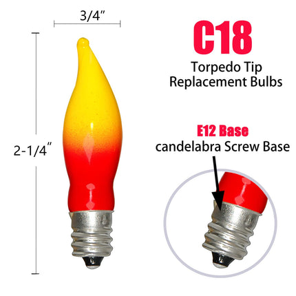Christmas Flame Shape Light Bulbs, Red Yellow Christmas Light Bulbs for Window Candles, Electric Menorah, Night Light Bulbs 7 Watt, 120 Volt E12 Candelabra Bases Flame Light Bulbs- 12 Pack