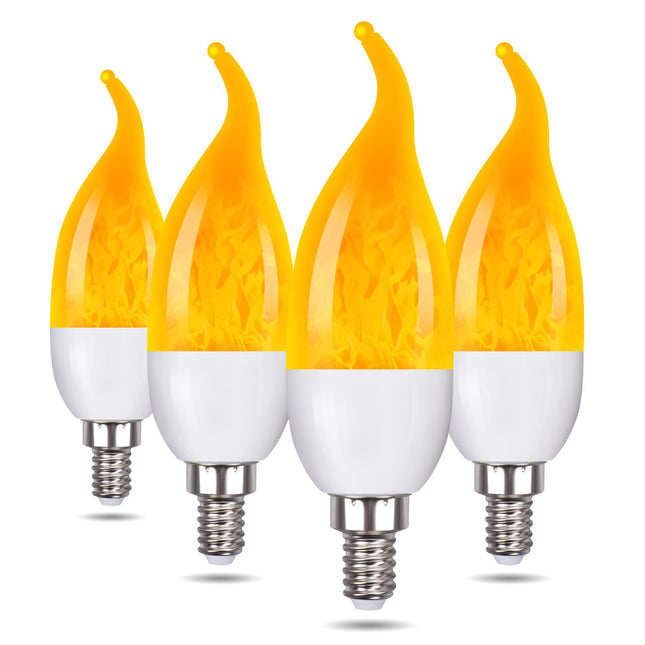 Venforze E12 Flame Bulbs 4 Pack, 3 Mode LED Candelabra Flame Light Bulb 1.2 Watt Warm White Chandelier Flame Bulbs,1801k Candle Light Bulbs, Flame Tip for Christmas Party Decorations