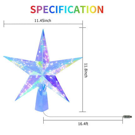 Christmas Star Tree Topper, 10” 50LEDs Smart Lighted Christmas Tree Topper RGB Treetop App Control USB Powered Xmas Music Sync Tree Top for Christmas Tree Holiday