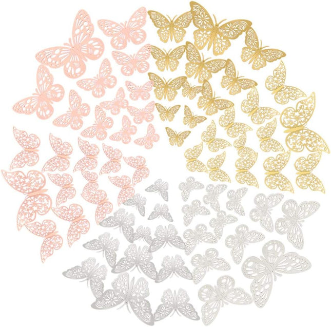 FOMTOR 3D Butterfly Wall Decor Paper Gold Butterflies Butterfly Cake Decorations for Cake Decorating Wall Decor Wedding Party Decorations 72 pcs