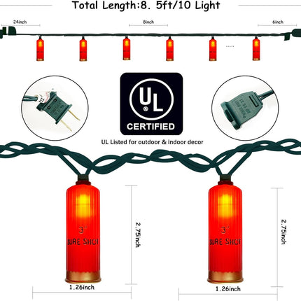 8.5Ft LED Red Shotgun Hell Light,Novelty Christmas Light Set with 10 PACK Red 3D Bullet Shaped Lights,Red Fairy Lights for Garden Christmas Casing Wreath Mexican Parties Decor