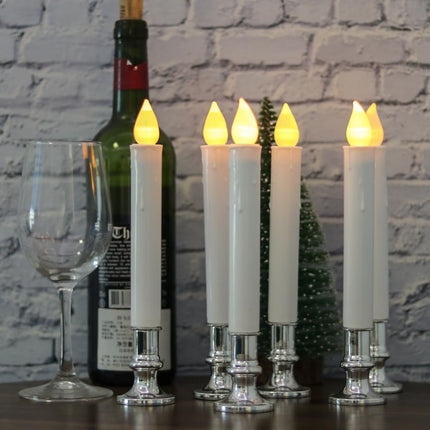 DRomance 9" Flameless Window Taper Candles Battery Operated with 8-Key Remote and Timer, 8 Pack White Christmas Holdiay Window Candles with Silver Holders, Suction Cups and AA Batteries Included