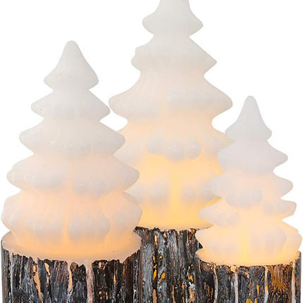 Wondise Christmas Tree Flameless Candles Battery Operated with Timer, LED Flickering Candles Real Wax Warm Light Christmas Home Decoration Set of 3, Birch Bark