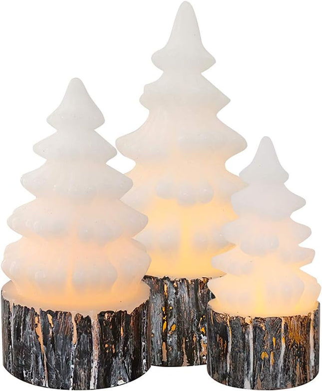 Wondise Christmas Tree Flameless Candles Battery Operated with Timer, LED Flickering Candles Real Wax Warm Light Christmas Home Decoration Set of 3, Birch Bark