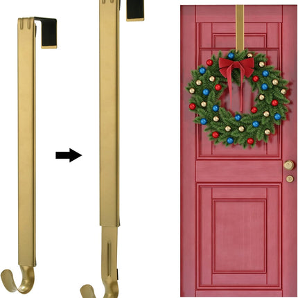 Wreath Hanger for Front Door, Adjustable Wreath Door Hanger Gold Wreath Holder Over The Door Hooks from 15-25inch for Christmas Wreath Decor