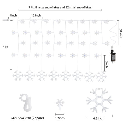 Minetom Christmas Snowflake Icicle Lights Outdoor - Plug-in 7ft 7 Drops 80LED Snowflake Lights, Connectable for Outdoor Porch Eaves Roof Pergola Canopy Christmas Decor (Blue and White)