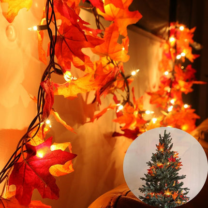 Maple Leaf String Lights Fall Garland Plug in, Autumn Leaf Fairy Lights, Fall Leaves Garland with Decorative Lights for Thanksgiving Harvest Christmas Festival Indoor Outdoor Decoration 12ft 50 Bulbs