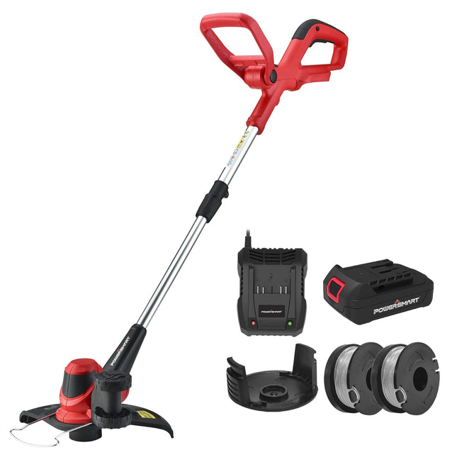 PowerSmart Cordless String Trimmer & Edger PS76110AV2-10 Inch Weed Eater, 20V 2.0Ah Battery and Fast Charger, 2 Trimmer Spools