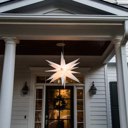 Elf Logic Large 30” Easy Assembly Warm White LED Moravian Star - Hanging Outdoor Christmas Light - Use as Holiday Decoration, Porch Light, 3D Fixture, Advent Star, Wedding & Ballroom Venue Decor