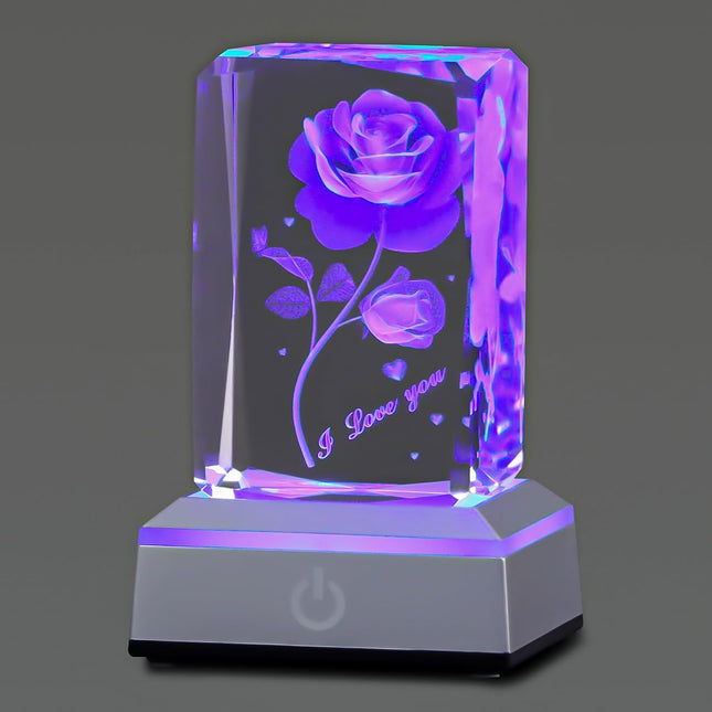 hochance 3D ButterflyRose Crystal Multicolor Nightlight - I Love You Decolamp - Perfect Valentines Day Ideas for Her My Girlfriend Wife Mom - Unique Anniversary Birthday Presents