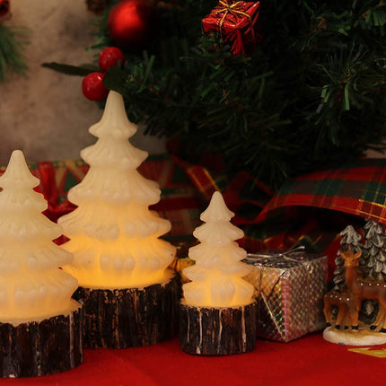 Wondise Christmas Tree Flameless Candles Battery Operated with Timer, LED Flickering Candles Real Wax Warm Light Christmas Home Decoration Set of 3, Birch Bark
