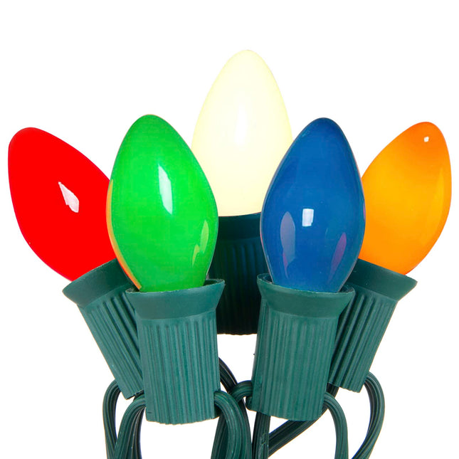 C7 LED Christmas Lights Multicolor, 25Ft Outdoor Vintage Christmas Lights with 27 0.6W Ceramic Multicolor LED Bulb (2 Spare), Halloween Lights for Indoor Outdoor Halloween Patio Backyard Party Decor