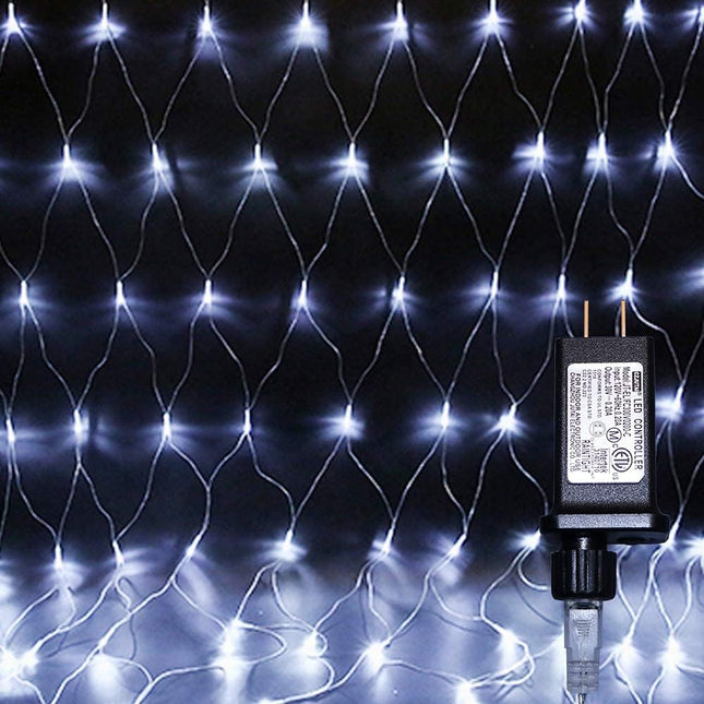 Net Mesh Waterproof String Lights, 200 Light Bulbs, 8 Lighting Modes, for Indoor Outdoor, Curtain, Christmas Tree, Bush, Party, Wedding, Fairy, Wall Decoration (9.8 ft x 6.6 ft, Cool White)