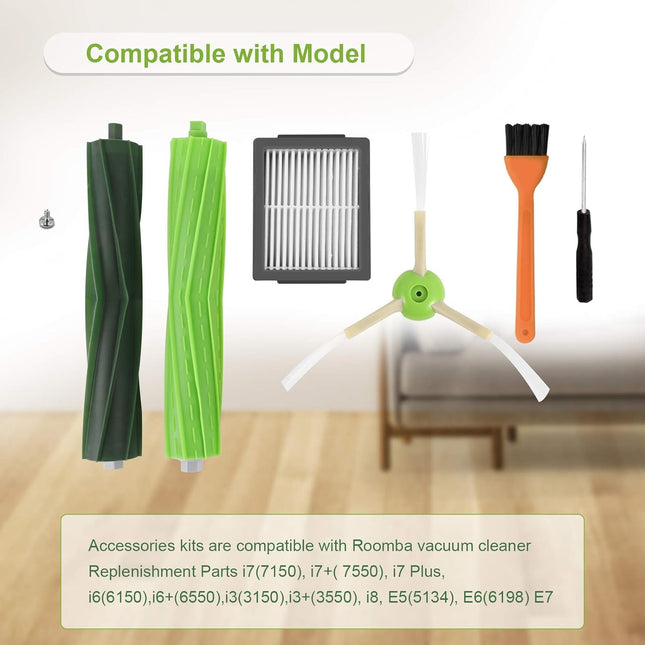 19 Pack Parts Compatible For Roomba J7 J7+Plus E5 E6 E7 I7 I7+ I3 I3+ I4 I4+ I6 I6+ I8 Vacuum Cleaner, Replenishment Kit 3 Set Roller Brushes,8 Filters,8 Side Brushes, Tools