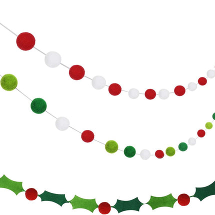 Felt Ball Garland Felt Banner Holiday Holly and Berries Felt Banner Pom Pom Garland Decoration Holiday Decor