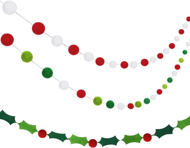 Felt Ball Garland Felt Banner Holiday Holly and Berries Felt Banner Pom Pom Garland Decoration Holiday Decor