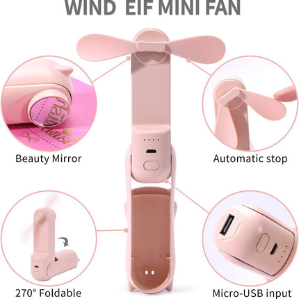 Personal Fan Handheld Mini Fan, 3 In 1 Hand Fan Foldable, Portable Fan Usb Rechargeable Small Pocket Fan Make Up Fan, 2500Mah