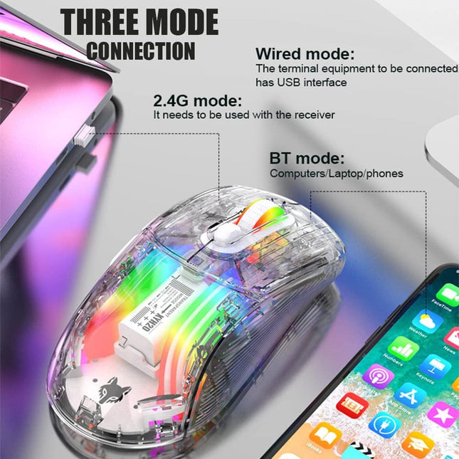 Bluetooth Wireless Mouse, Transparent RGB Mechanical Dual Mode Gaming Mouse, A Must-Have Cool USB Computer Mouse for Gaming and Esports…