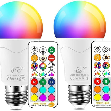 ILC LED Light Bulb 85W Equivalent, Color Changing Light Bulbs 2700K Warm White, Remote Control RGB 6 Modes, Timing, Sync, Dimmable E26 Screw Base (2 Pack)