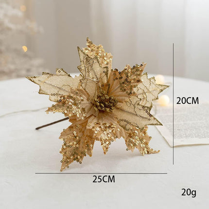 Ansho Pack of 6 Glitter Poinsettia Flower Large Artificial Christmas Flower Decoration Christmas Tree Ornaments Wreath Garland Decoration (Gold)