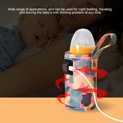 USB Baby Bottle Warmer, Portable Travel Milk Bottle Warmer 3 Levels Temperature Adjustment Hook and Loop Design Portable Bottle Warmer
