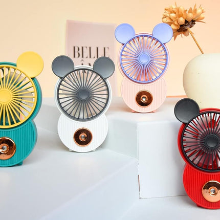 Cute Mickey Misting Mini Fan, Handheld Portable Usb Rechargeable Fan With 3 Adjustable Speeds, Foldable Personal Fan For Travel