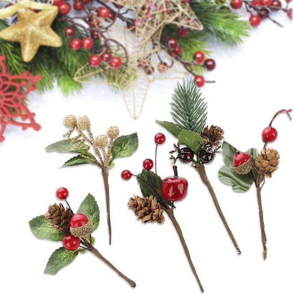 30 Pcs Artificial Pine Picks, Red Berry Stems Pine Branches Mini Artificial Holly Red Berry Pine Cone Picks for Christmas Holiday Decor Crafts s