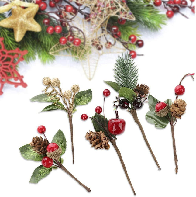 GREENWISH 20PCS Artificial Flowers Red Berries Pine Cones for Package, Christmas Pine Cones for Wedding Party Decorations or DIY Greeting Card
