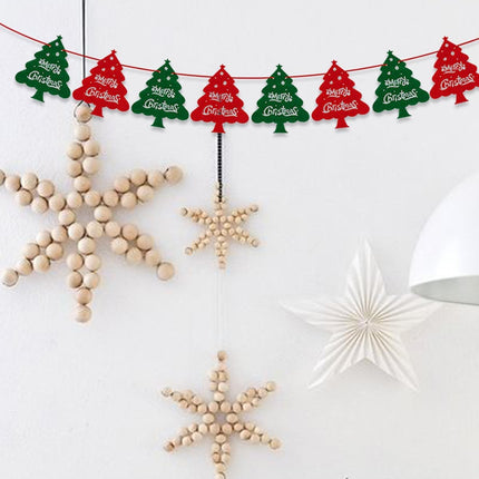 Christmas Decorations Red and Green Felt Christmas Tree Banner Garland, 8pcs Xmas Tree with Merry Christmas for Indoor Holiday Wall Window Door Decoration