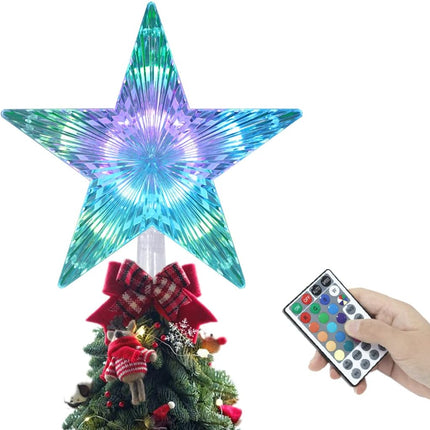 Christmas Star Tree Topper Lights 9.5inch 10LED Multicolour with Versatile Remote Controller 3AA Battery Powered Tree-top Star for Xmas Tree Home Decoration（Indoor and Outdoor ）
