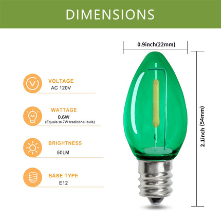 25 Pack C7 LED Night Light Bulbs Multicolor, Christmas Replacement Bulbs E12 Candelabra Base Shatterproof Plastic Lights, 0.6W Equivalent to 7W, Chandelier Candle String Light Bulbs