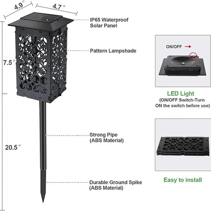 4 Pack Solar Pathway Lights, Solar Powered Outdoor Lights, Waterproof High Lumen Outdoor Solar Lights, Metal & Glass Garden Lights, for Patio, Yard Lawn and Garden