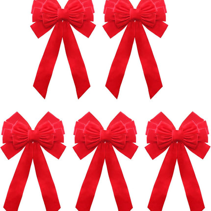 Buart Red Velvet Christmas Bow 19" Long 10" Wide,5 Pcs Holiday Christmas Bows