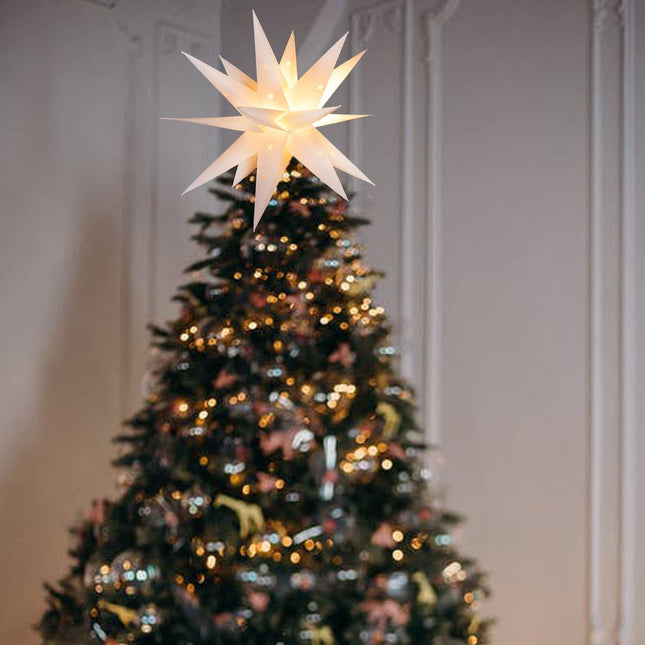 17.7" Moravian Star Light by Battery Operated, 18 Point White Christmas Star Indoor & Outdoor Hanging PVC Paper Lantern Lamp with 3D Bright White Lighted Holiday Decoration