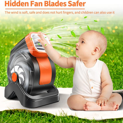 Outdoor Fan With Light Camping Portable Fan,7800Mah Usb Rechargeable Battery Fan, 90°Head Rotation,Folding Desktop Fan Personal