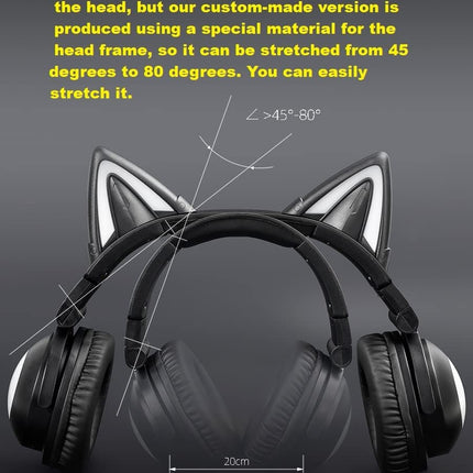 New Edition Wireless Cat Ear Headphones (12 Color Changing) 3.5mm Jack, Bluetooth&Wired Connection (Black)