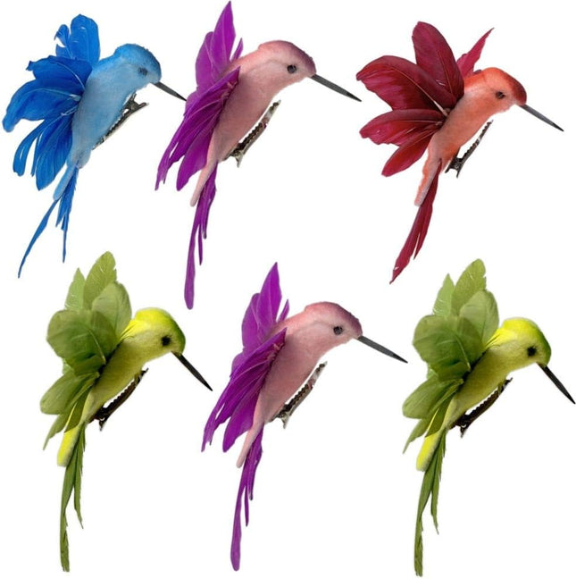 BANBERRY DESIGNS Hummingbird Clip-on Christmas Ornaments - Assorted Colors - Craft Birds Set of 6 Humming Birds - DIY Wreaths Centerpieces Home Décor 4.5" W