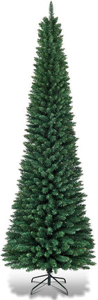 Artificial Pencil Christmas Tree, Premium Hinged Pine Tree with Solid Metal Legs, Perfect for Home, Shops and Holiday Decoration, Green (9FT)