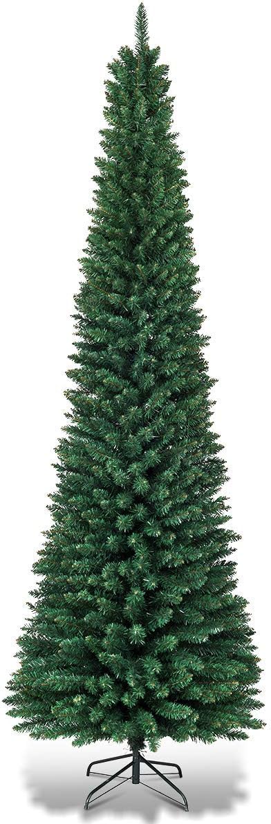 Artificial Pencil Christmas Tree, Premium Hinged Pine Tree with Solid Metal Legs, Perfect for Home, Shops and Holiday Decoration, Green (9FT)