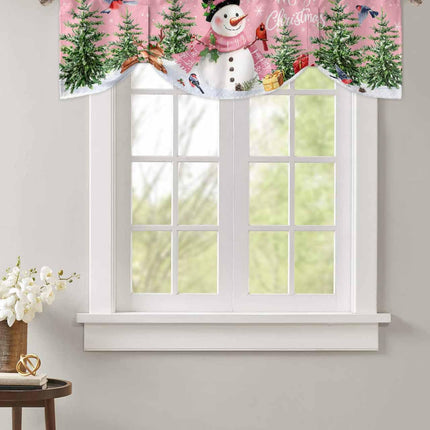 Christmas Pink Tie Up Window Valances for Kitchen Cute Snowman Rod Pocket Curtain Valances Christmas Tree Snowflake Short Topper for Small Windows Valance Curtains for Bedroom Living Room 42" x 18"