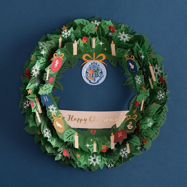 Lovepop Harry Potter Happy Christmas Wreath, 12" L x 12" W x 2" D, Christmas Decoration, Handmade Paper Wreath, Handmade Paper for Her, Handmade Paper for Him