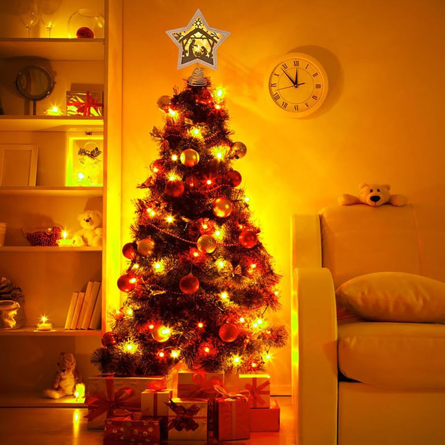 Christmas Tree Topper, Nativity Christmas Treetop Ornaments, Battery Powered LED Light Up Christmas Tree Decorations for Indoor Office Xmas Year Holiday Tree Decoration 7.87" x 9.25" (Brown)