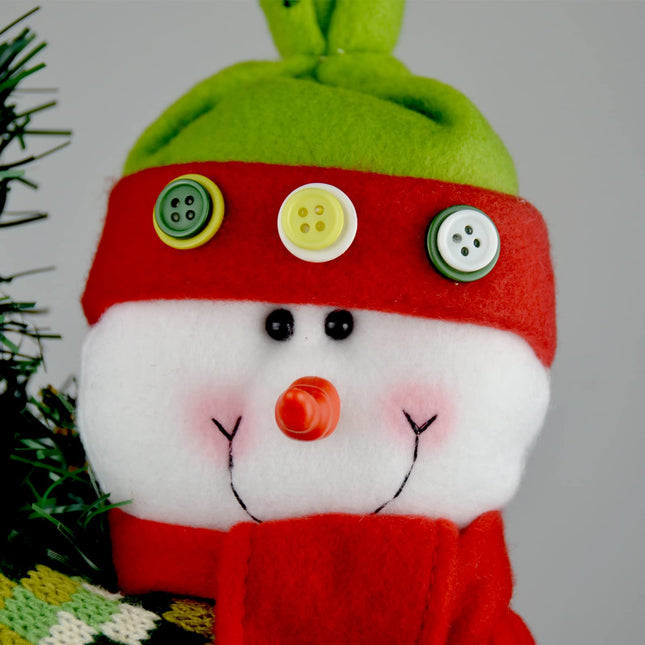 Christmas Tree Topper Snowman,Unique Holiday Xmas Decorations Funny Home Decor,Also Be Used As Curtain Tie and Hugger Wine Bottle,Red White Green