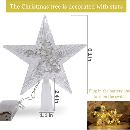 Christmas Tree Topper Star with LED Lighted Star Treetop Rustic Holiday Tree Toppers Battery Powered for Indoor Xmas Ornaments Party Home Decoration Warm White