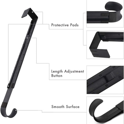 Wreath Hanger, Adjustable Over The Door Wreath Hanger from 14.9 to 25 Inches & Wreath Holder & Wreath Door Hanger for Front Door Decor 20 lbs Larger Christmas Decorations Hook (Black)