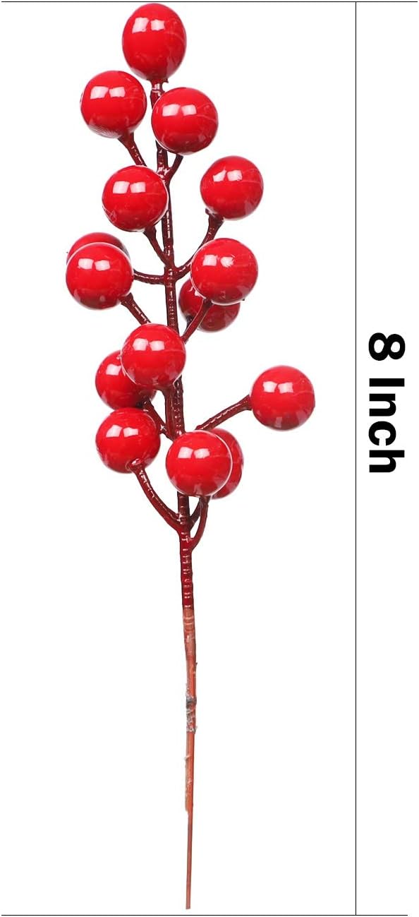 DR.DUDU 24 Pack Christmas Red Berries Stems for Christmas Tree Decoration, Artificial Christmas Red Berry for DIY Crafts Wreath Garland Christmas Ornaments Decor