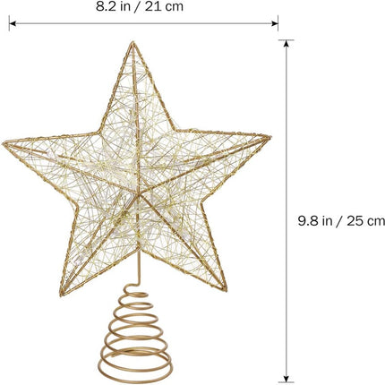 10Inches LED Christmas Tree Topper: Christmas Tree Star Topper Xmas Glitter Gold Hollow Star Treetop Topper Christmas Ornaments for Christmas Tree Decor(not Included Battery)