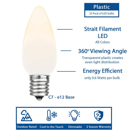 Novelty Lights 25FT C7 LED Transaparent Plastic Christmas Lights (25 Bulbs) Novelty Lighting, C7 Christmas Lights Outdoor (Warm White)
