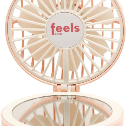 Compact Mini Fan Mirror Handheld Portable Usb Rechargeable Adjustable Speed Fan For Eyelash Extensions Makeup Travel Powder Pink