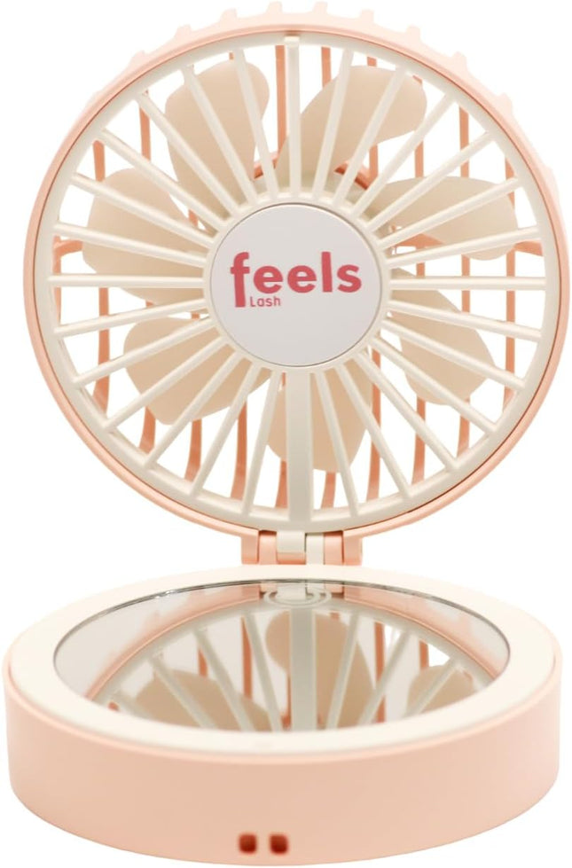 Compact Mini Fan Mirror Handheld Portable Usb Rechargeable Adjustable Speed Fan For Eyelash Extensions Makeup Travel Powder Pink